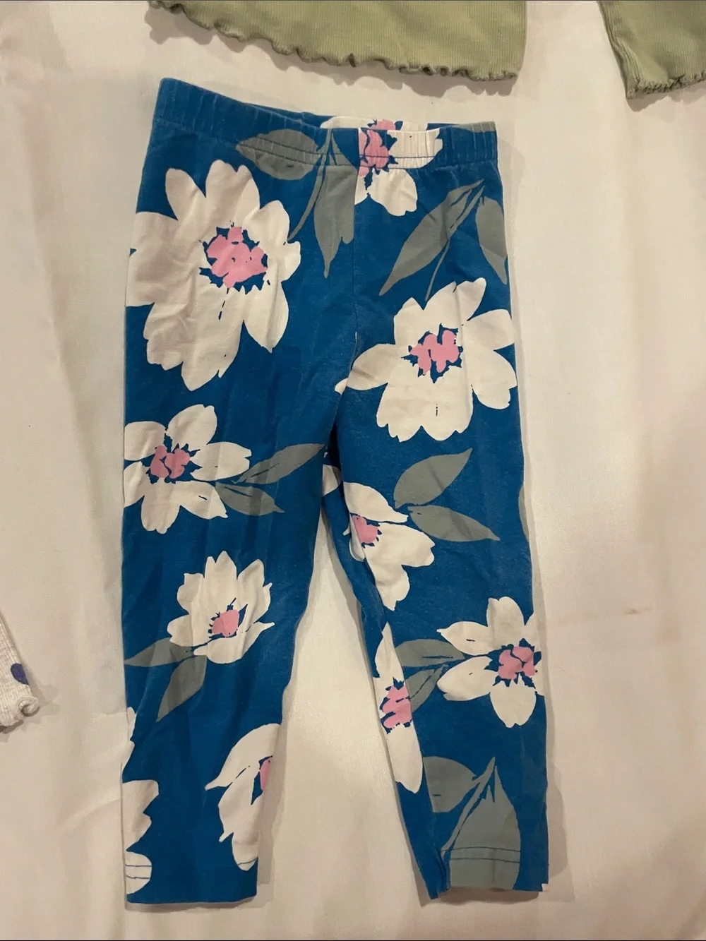 Kids Pajama Set - Green Butterfly Top & Blue Floral / White Heart Pants